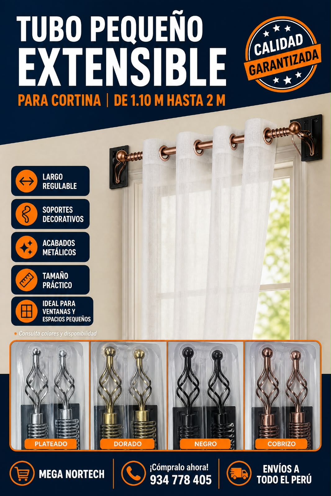TUBO DE CORTINA EXPANDIBLE HASTA 2 METROS