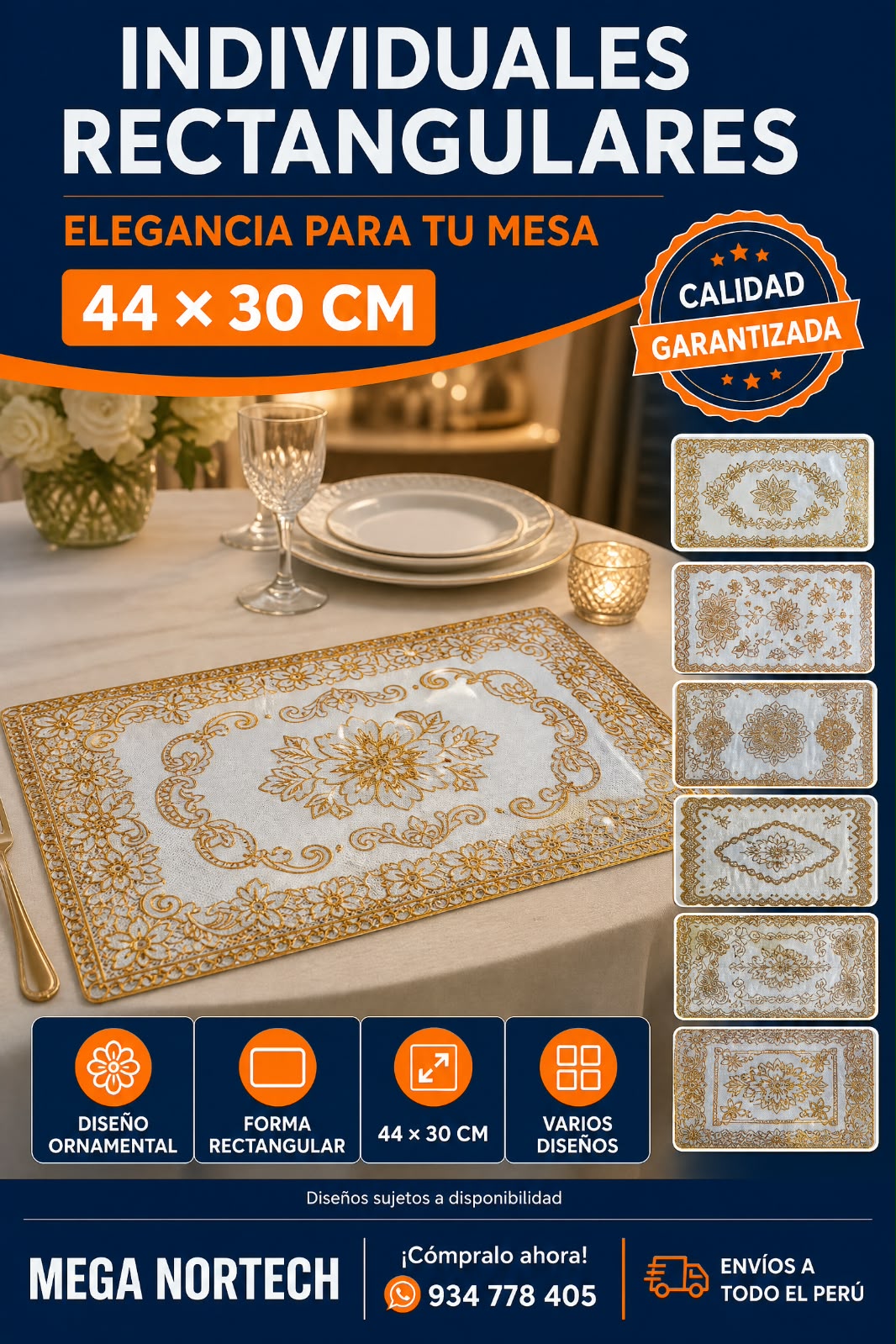 JUEGO DE INDIVIDUALES RECTANGULAR 12 PZ
