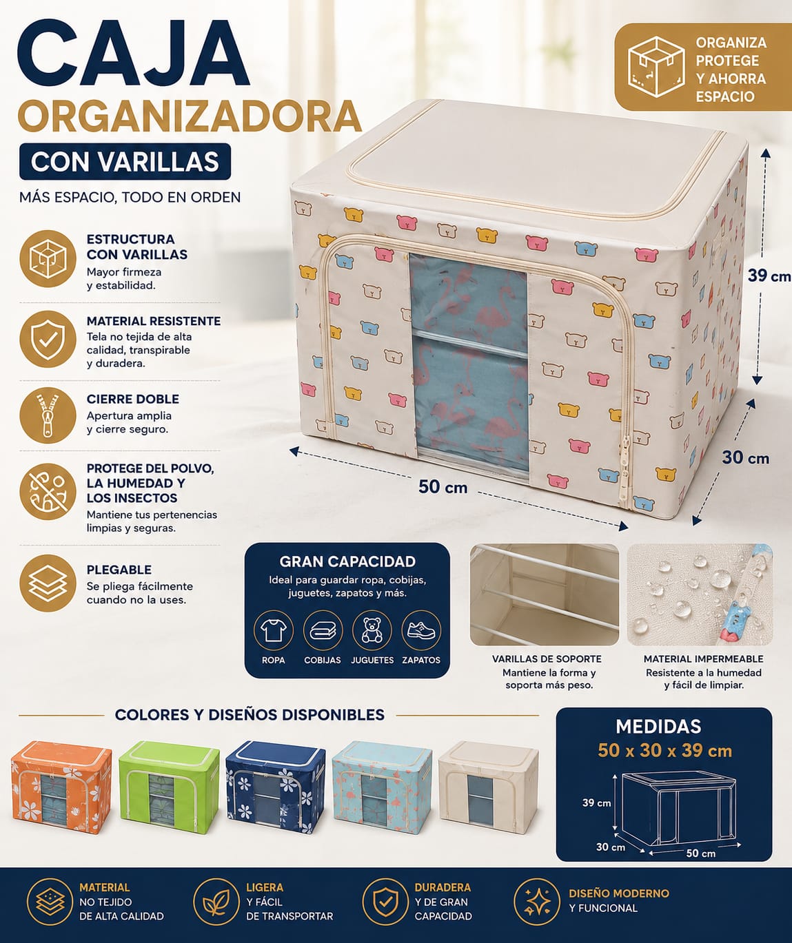 ORGANIZADOR DE ROPA CON VARILLA 66 LITROS