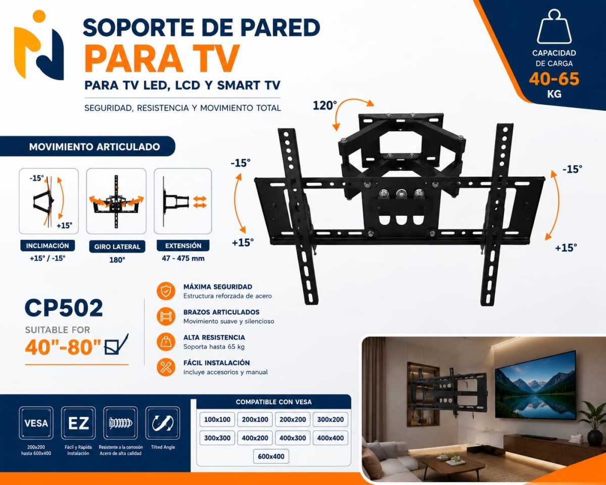 RACK DE TV DE GIRATORIO 40"-80"