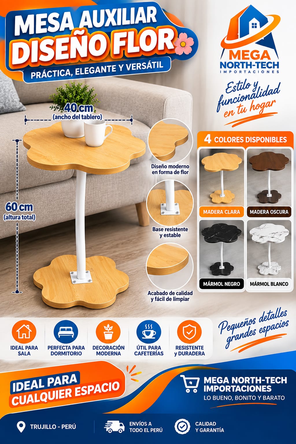 MESA TIPO C AUXILIAR MODELO FLOR