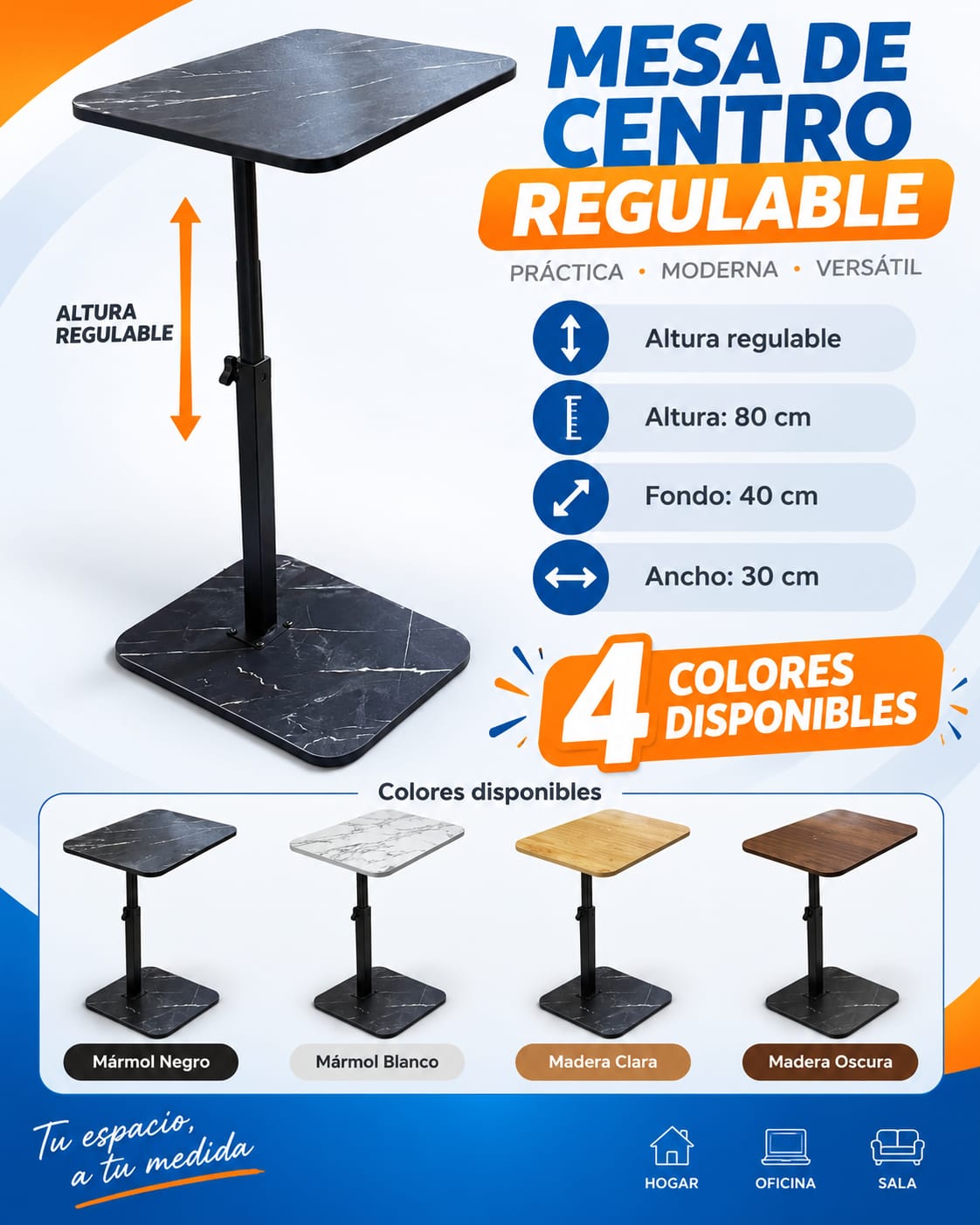 ✨ Mesa tipo C Auxiliar Regulable 4 Colores