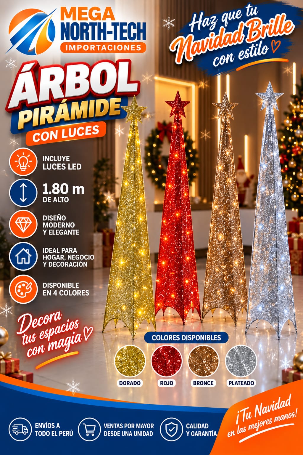 🎄 ÁRBOL NAVIDEÑO PIRÁMIDE CON LUCES 180 CM
