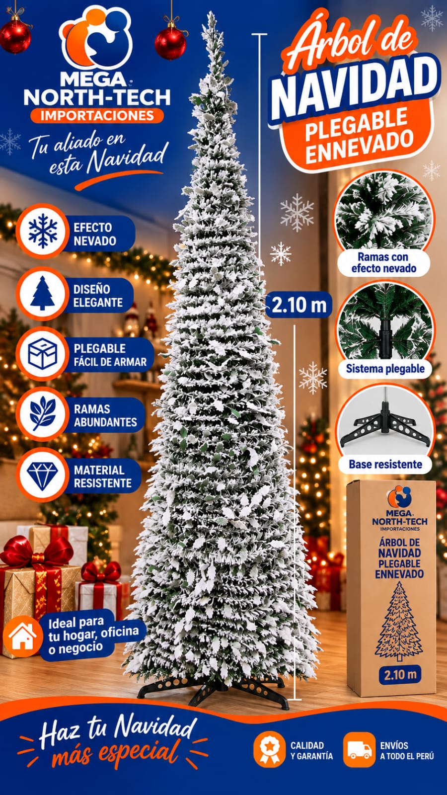 ARBOL PLEGABLE NEVADO DE 210 CM