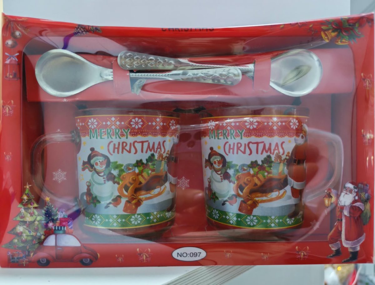 TAZAS NAVIDEÑAS DOBLES CON 2 CUCHARAS